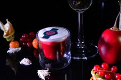 Strawberry juice with foam and a print  royalty free stock image Strawberry juice with foam and a print  royalty free stock image